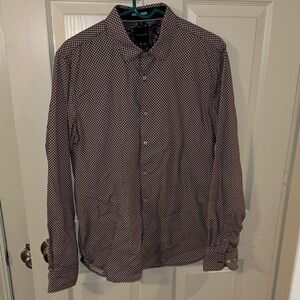 Men’s Denim & Flower Burgundy and White flower Patterned button up Shirt